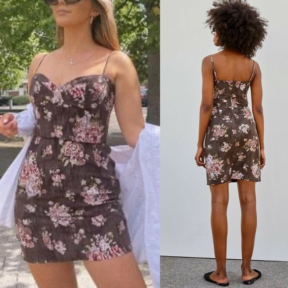 Brock Collection x H&M Brown Floral Mini Dress XL - Picture 5 of 5